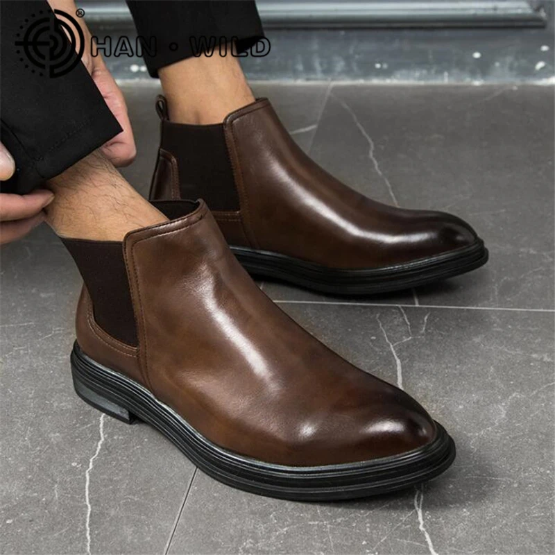 

Slip on chelsea boots for man ankle boots men leather casual boots men zapatos mujer winter warm shoes botas hombre zapatos