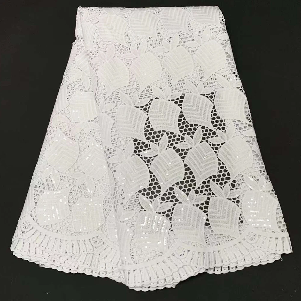 

All Pure White Water Soluble Skin Guipure Lace Polyester Embroidery Cupion Cord Modern Traditional African Inspire Fabric W910