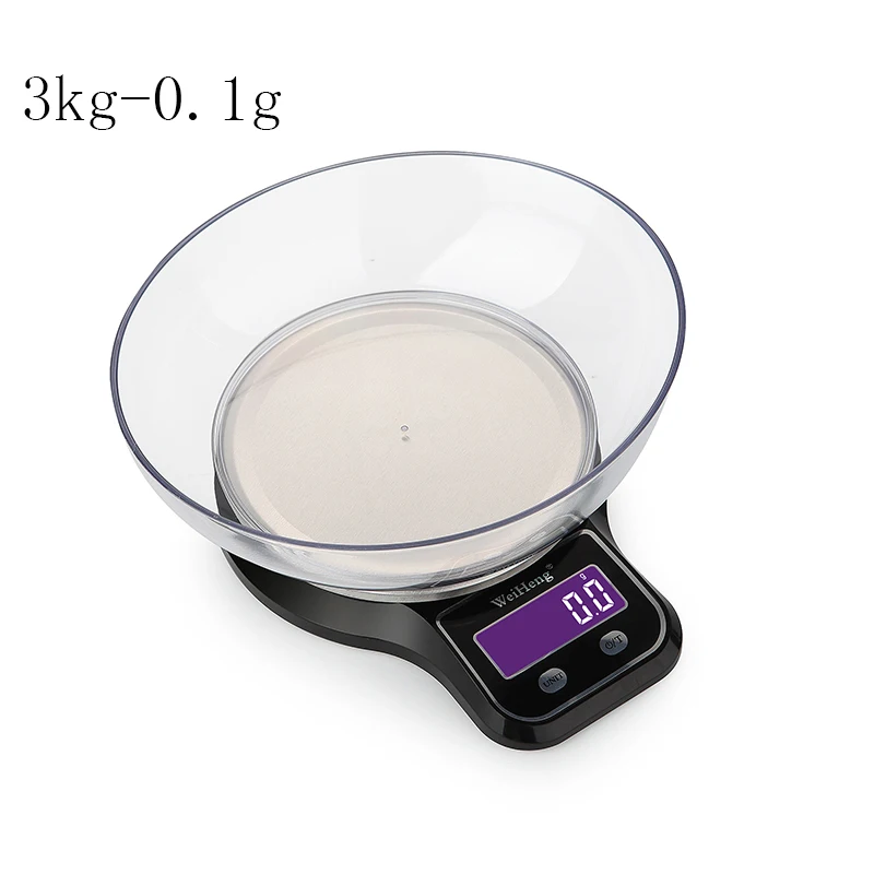 Кухонные весы 5 кг/1 г 3 кг/0,1 г lcd Цифровые пищевые электронные весы 3 вида прецизионных многофункциональных весовых шкал с чашей - Цвет: 3kg with bowl black