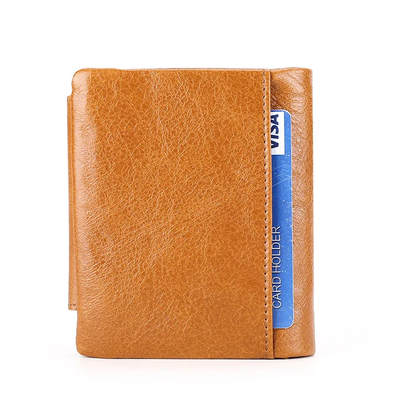 2019 New RFID Men's Wallet Retro First Layer Cowhide Tri-fold Buckle Short Coin Pocket | Багаж и сумки