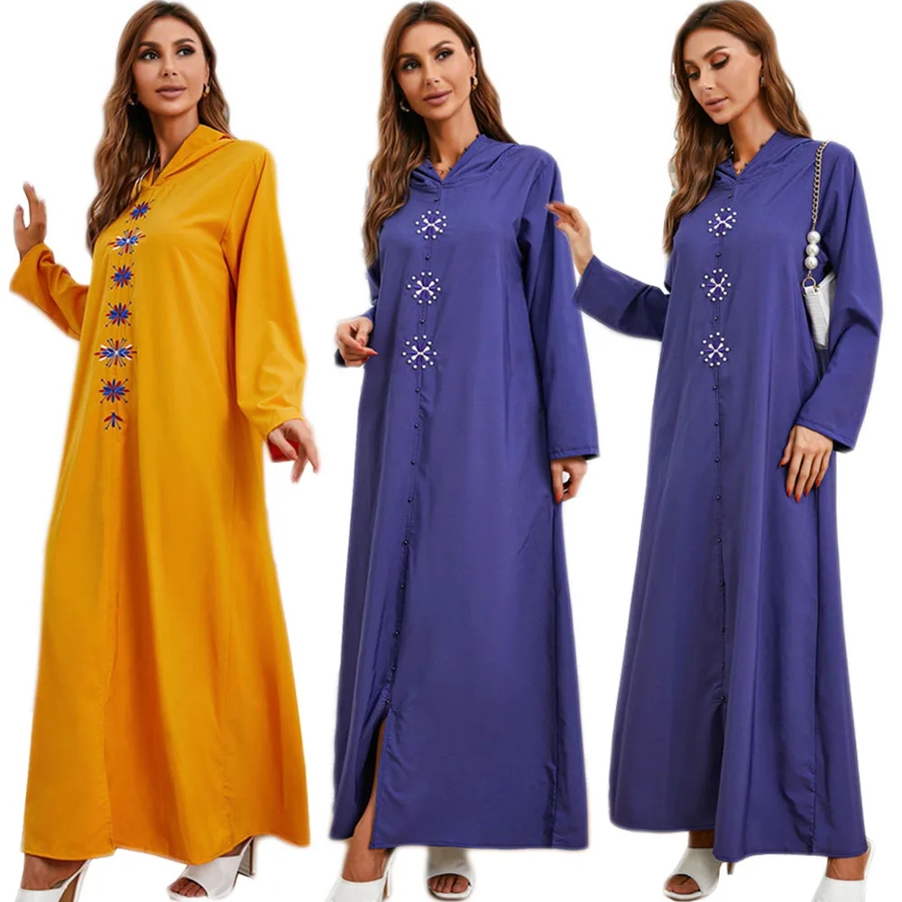 Длинное платье с вышивкой в этническом стиле для мусульманской женщины, повседневное Рамадан, Исламская Арабская абайя, Средний Восток, каф...