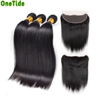 Прямые волосы, 3 пряди с фронтальной застежкой, бразильские человеческие волосы, пучки с фронтальной Реми-волосами, Переплетенные фронтальные волосы с пряди