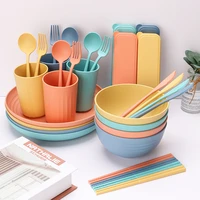 32pcs wheat straw tableware bowls cups plates cutlery eco friendly kitchen bowls cups plates cutlery fork spoon chopsticks