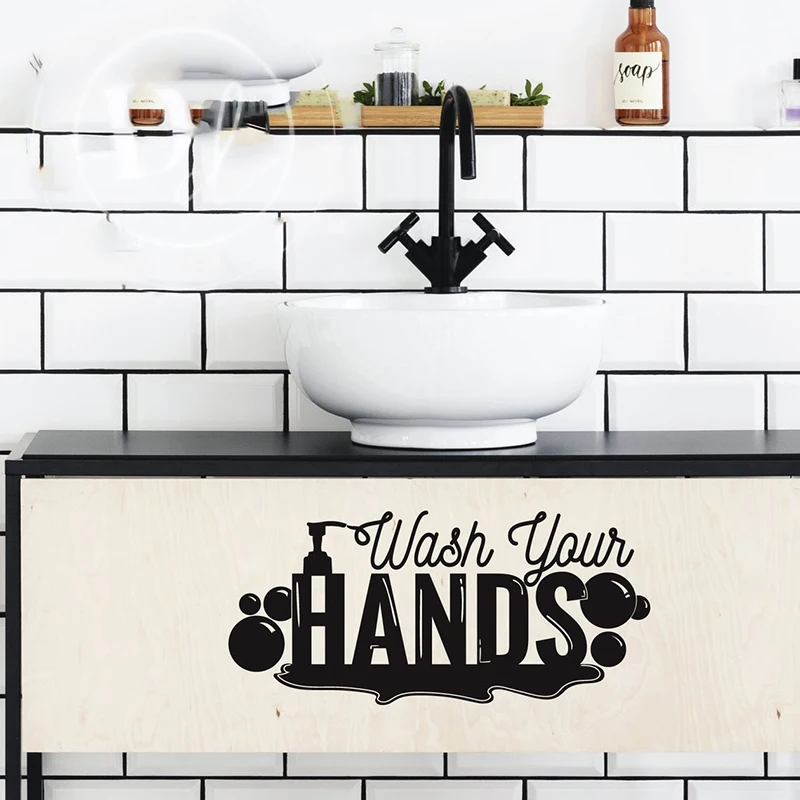 Мойте руки s стикер на стену окно ванная комната туалет раковина пузырьки мыльный