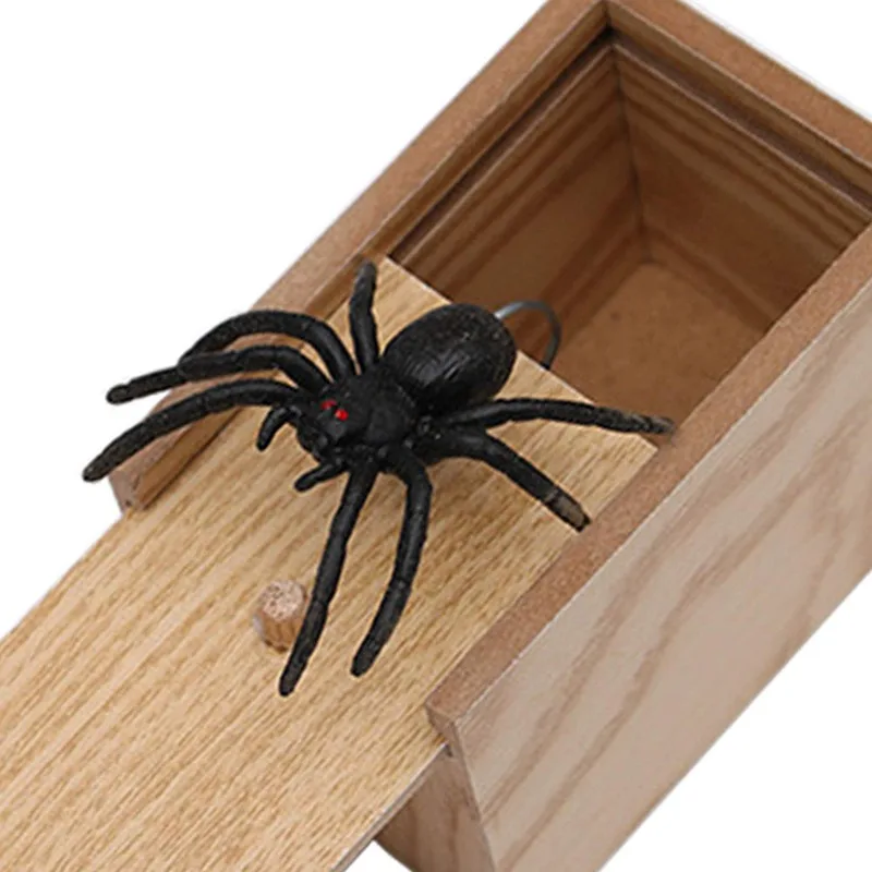 Деревянная Розыгрыш шутка для Дома Офиса пугающая игрушка шкатулка паук ребенок