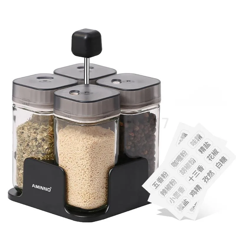 

Кухонные банки для специй, вращающаяся стеклянная кружка, зеркальные шейкеры для барбекю, перца, соли, бутылка для паприки, кухонная стойка ...