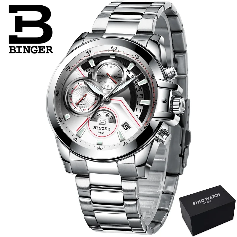 SSWR-Gift box BINGER роскошные часы с автоматической датой, мужские водонепроницаемые стальные мужские часы, модные модельные деловые дизайнерские кварцевые часы с кожаным победителем - Цвет: SSWR-Gift box