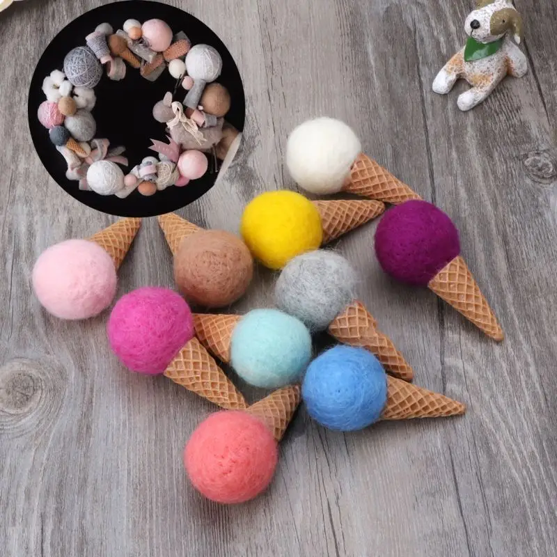 Accesorios de helado de fieltro para reci&eacute;n nacido, accesorios de fotograf&iacute;a de fieltro hechos a mano para sesi&oacute;n de fotos de beb&eacute; y ni&ntilde;a peque&ntilde;a-3