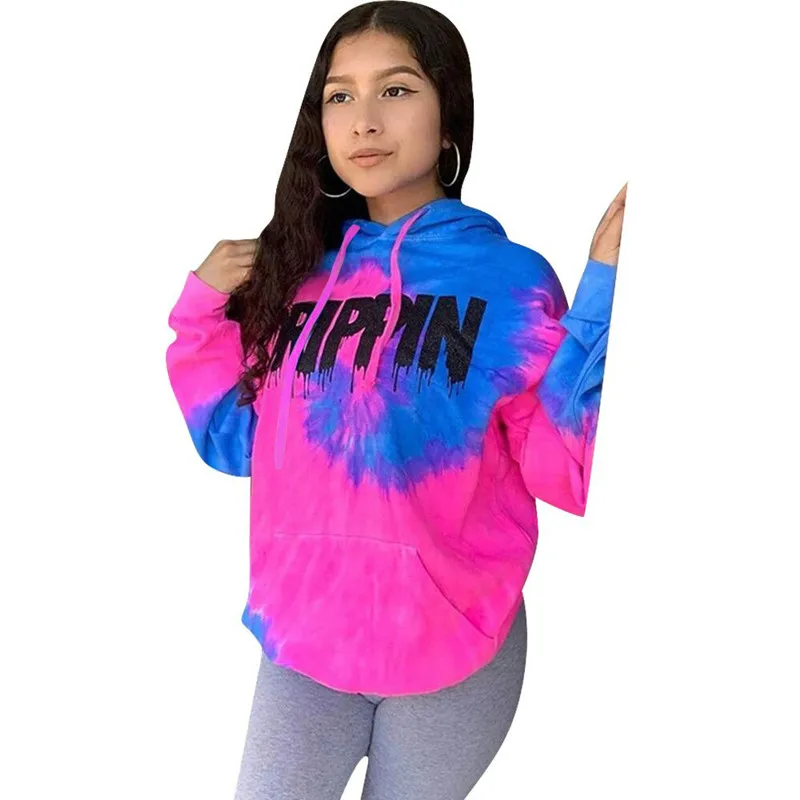 Европейский Лидер продаж женские топы с принтом Tie Dye толстовки капюшоном Женская