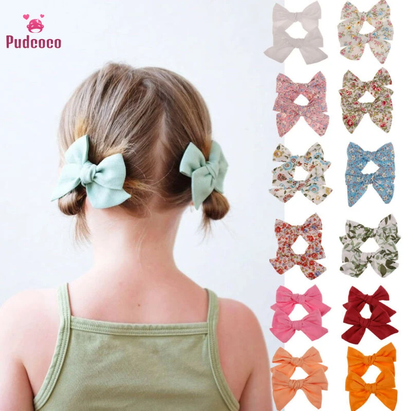 

Pudcoco 2Pcs/Sets Baby Girls Kids Toddler Teens Big Hair Bows Knot Hair Clips Cotton Headband Wholesale Photo Props 14 Colors