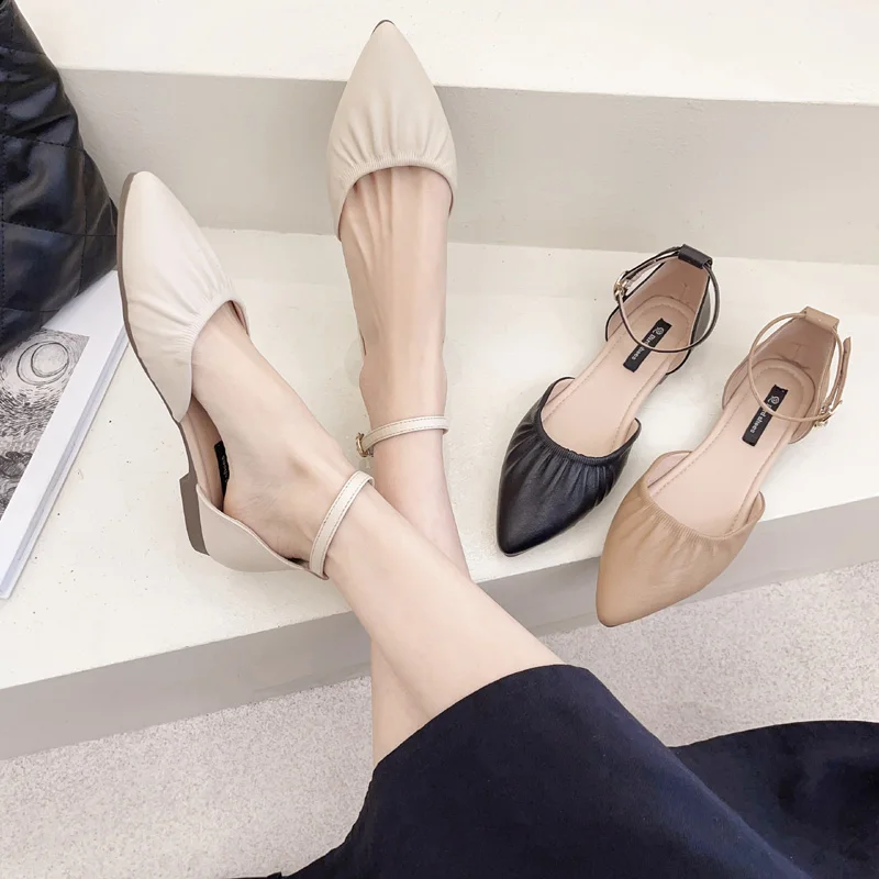 

Clear Heels Spring Shoes Female Sandal Buckle Strap 2021 Women's Girls Fashion Low New Flat Beige Closed Comfort Concise Square