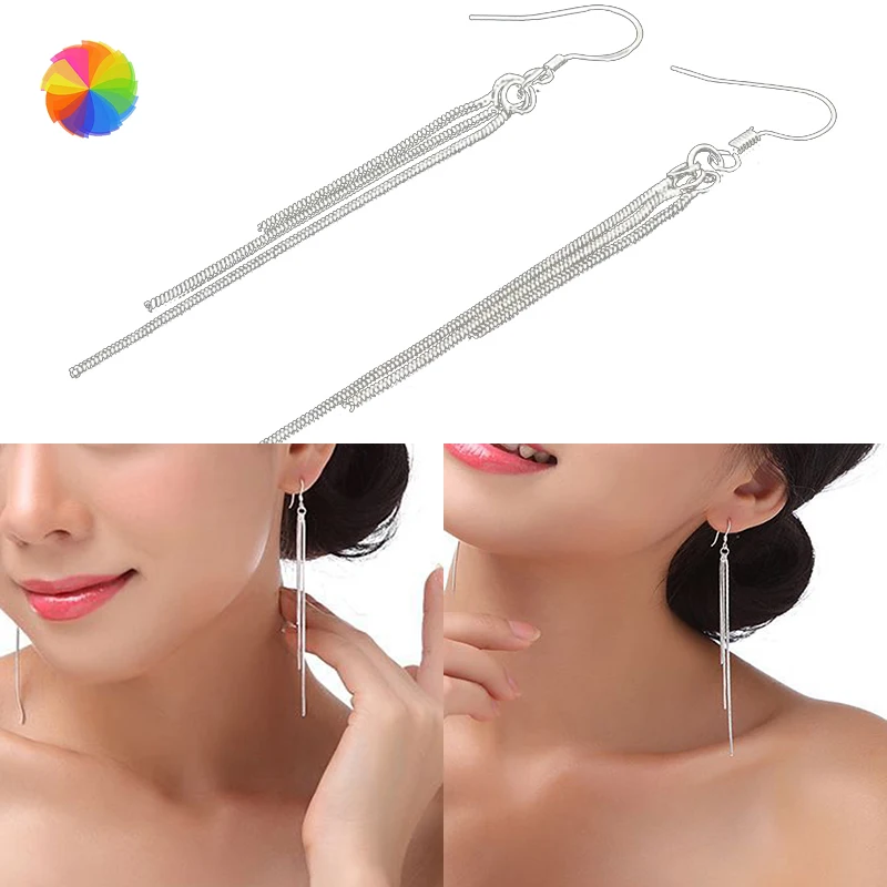 Винтажные длинные серьги серебристого цвета с кисточками висячие крючки модные