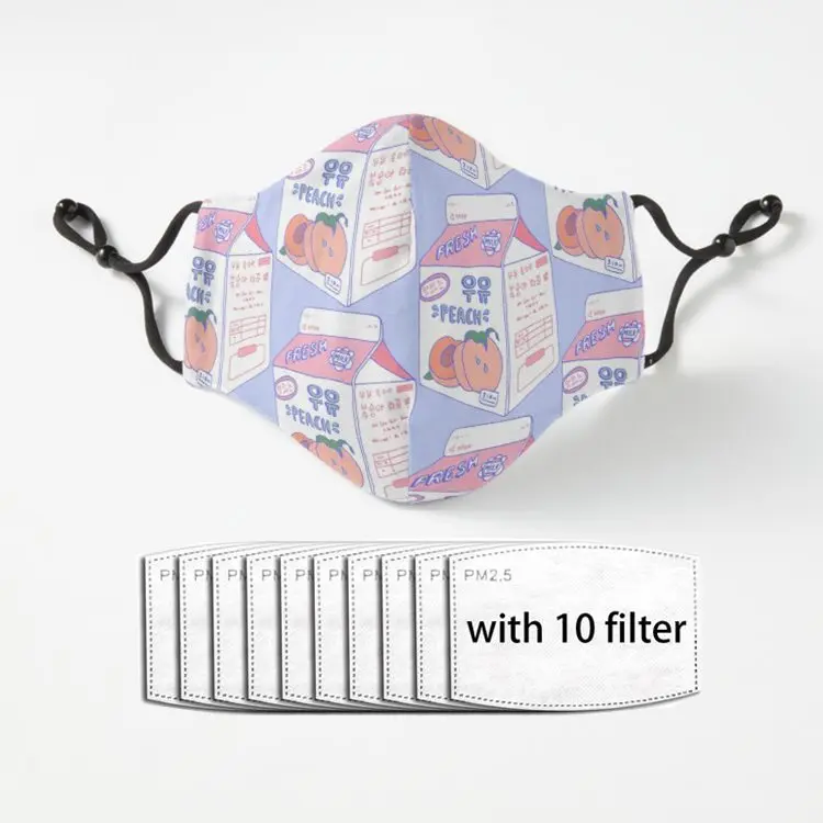 

Peach Milk Carton Unisex Adult Cotton Printing Mouth Mask Outdoor Washable Reusable Face Mask Adjustable Breathable Masks