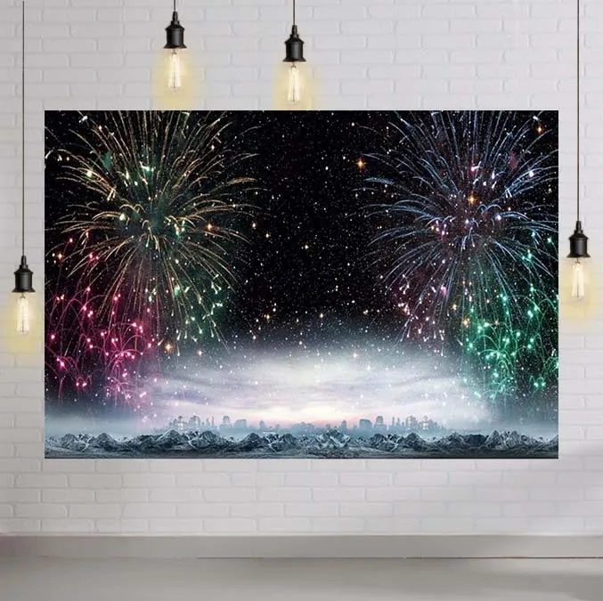 

Fireworks Backdrops for Photography City Night Firework Festive Midnight Cityscape Photo Background for Kids Adults Photoshoot