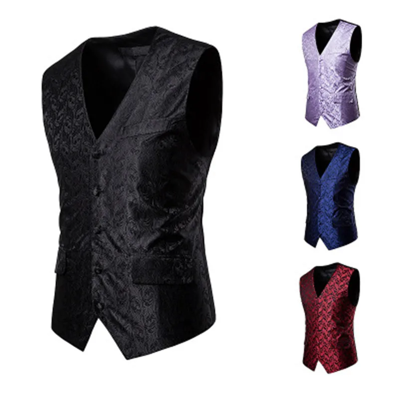 Жилет мужской с V образным вырезом модный однобортный пиджак цветочным принтом
