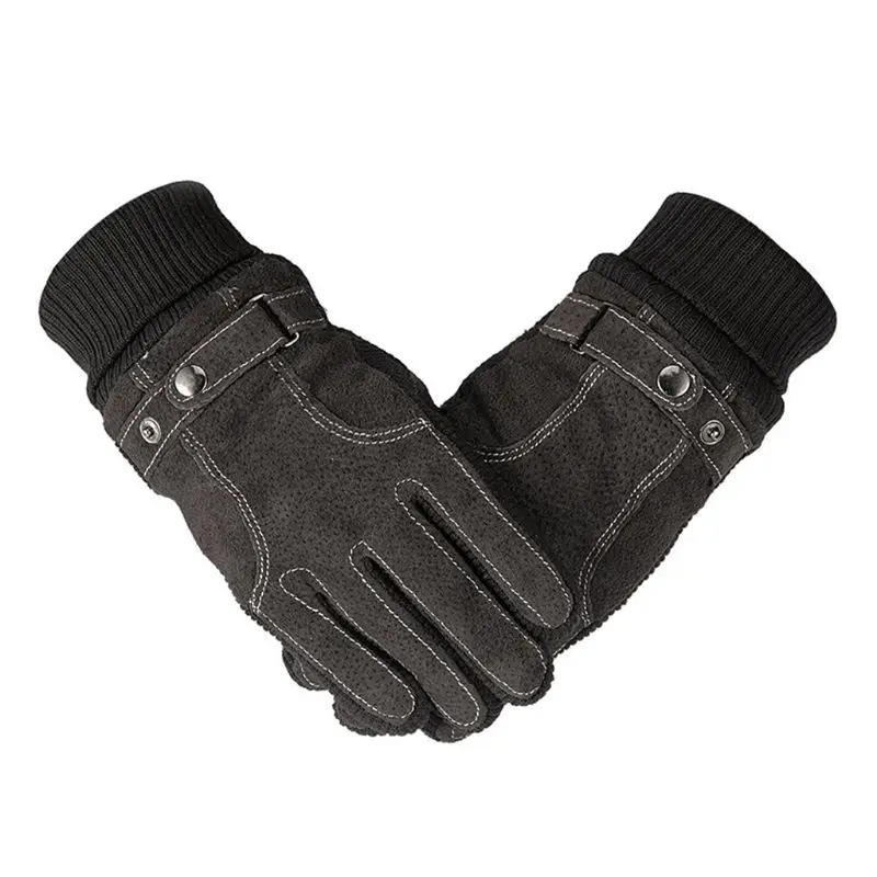 

Mens Winter Faux Leather Touchscreen Texting Driving Gloves Adjustable Elastic Cuff Anti-Slip Palm Thermal Lining Warm Mittens