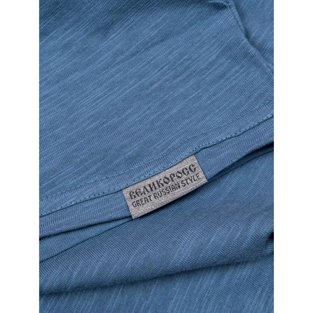 Лонгслив Великоросс однотонный темносинего цвета V образный дизайнерский вырез