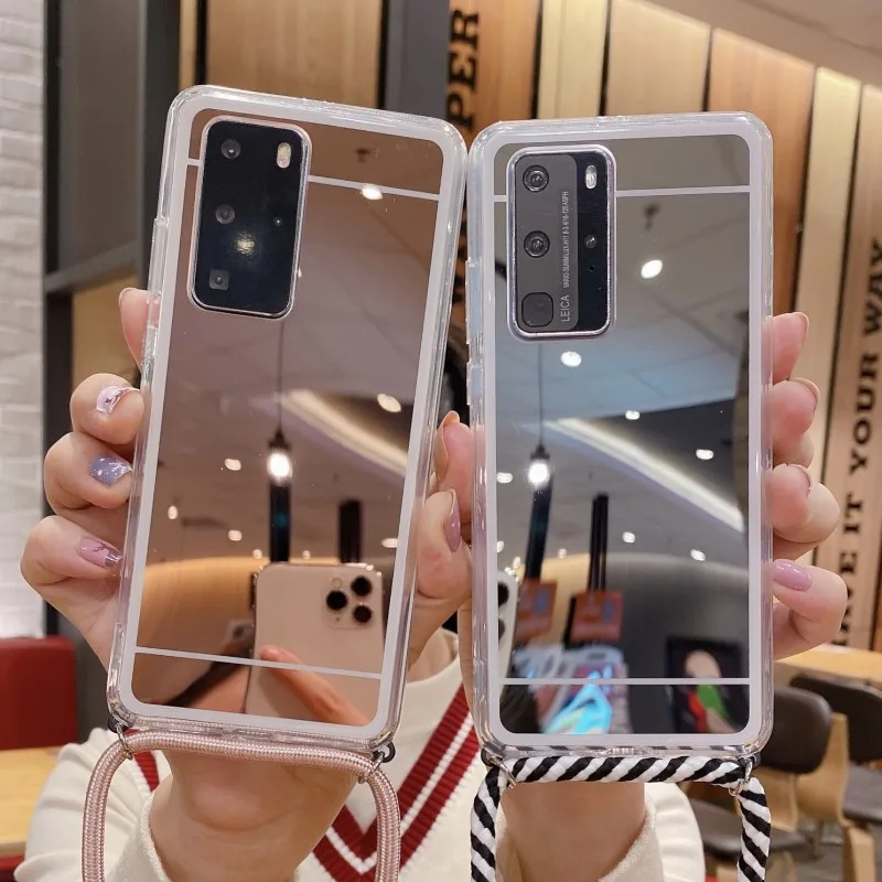 Зеркальный чехол на ремне для Samsung Galaxy S21 Plus S20 FE Note 20 Ultra M51 A51 A71 A31 ремешок через