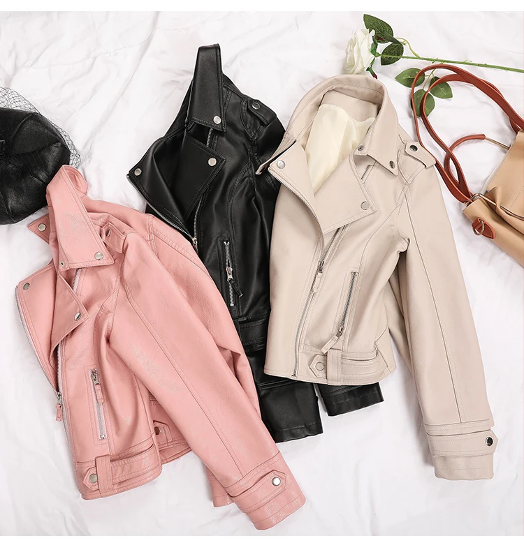 Fashion Slim Women Faux Leather Jacket Casual Biker Motorcycle Jacket Punk Streetwear Spring Autumn Coat Casaco Feminino Jaqueta