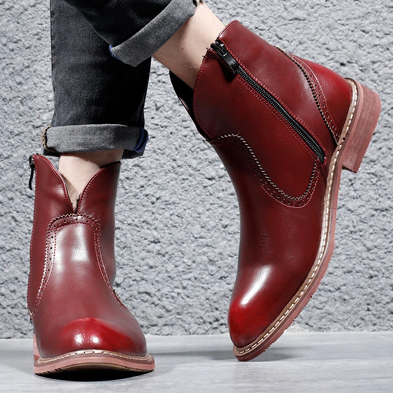 

2021 Men Genuine Leather Martin Boot Trendy Outdoor Winter Platform Pointed Toe Boots Male Motorcycle Biker Zipper Rome Botas