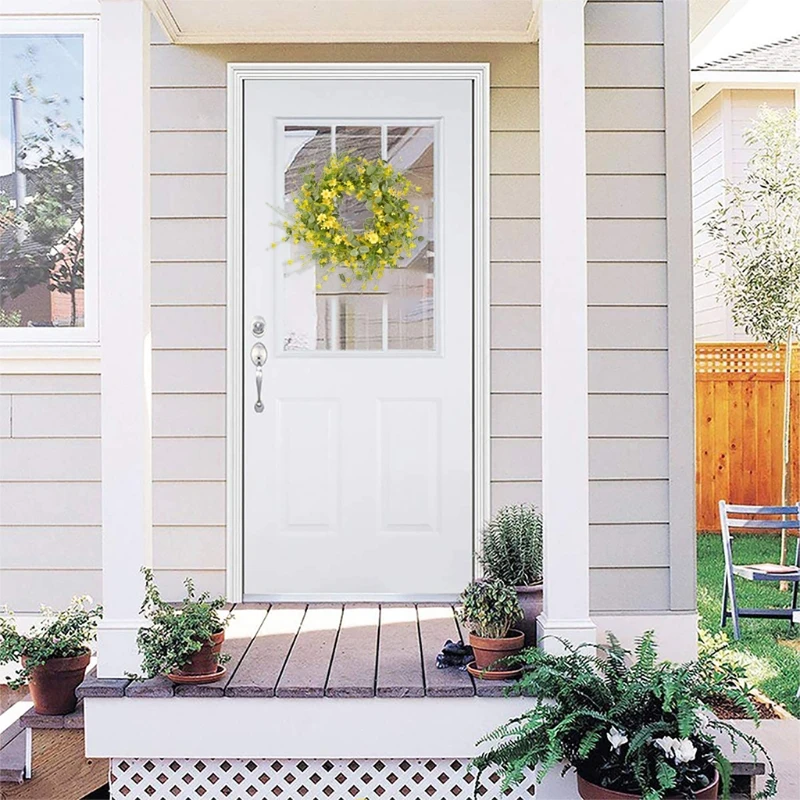 

56cmArtificial Yellow Daisy Flower Spring Wreath Summer Door Garland Front Door Window Wreath Wedding Hanging Home Decor F19B