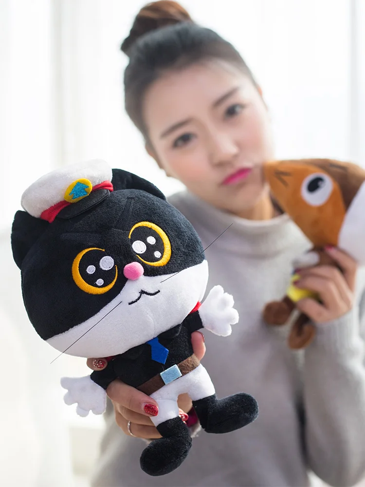 Candice guo! Милая плюшевая игрушка Классическая анимация Черный кот сергент одно ухо
