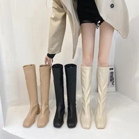 2020 new winter style with fleece medium chunky heel knight boots womens high tube thinner looked high heel shorty long boots