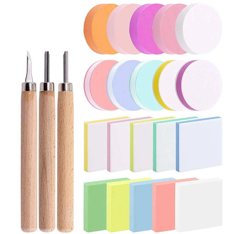 

HOT 23Pcs Block Printing Starter Tool Kit,Rubber Stamps Making Set with Carving Blocks, Cutter Tools for Stamp Carving