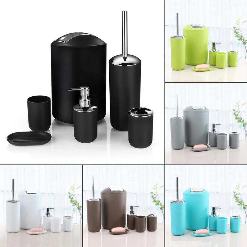 

6Pcs Bamboo Bathroom Accessories Sets Plastic Toothbrush Holder Soap Dish Toilet Brush Holder Mouthwash Cup Decoration Bathroom