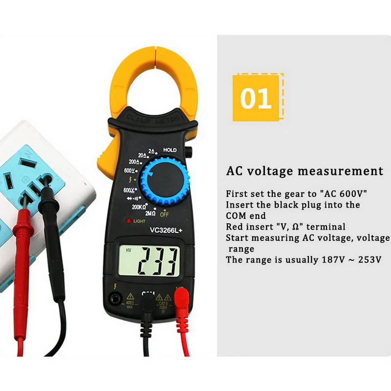 Цифровой мультиметр Amper VC3266L ручной токовый зажим клещи вольтметр амперметр