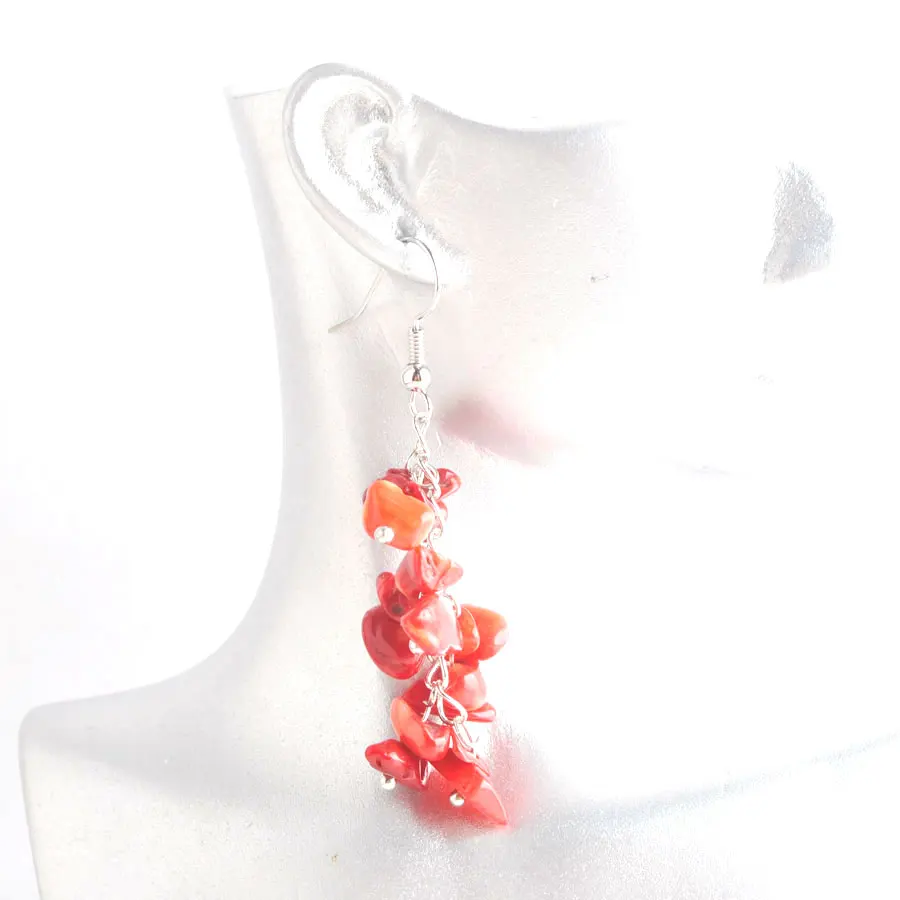 

WOJIAER Irregular Natural Stone Red Coral Drop Earrings for Women Chip Bead Dangle Earrings Jewelry Wedding PW9151