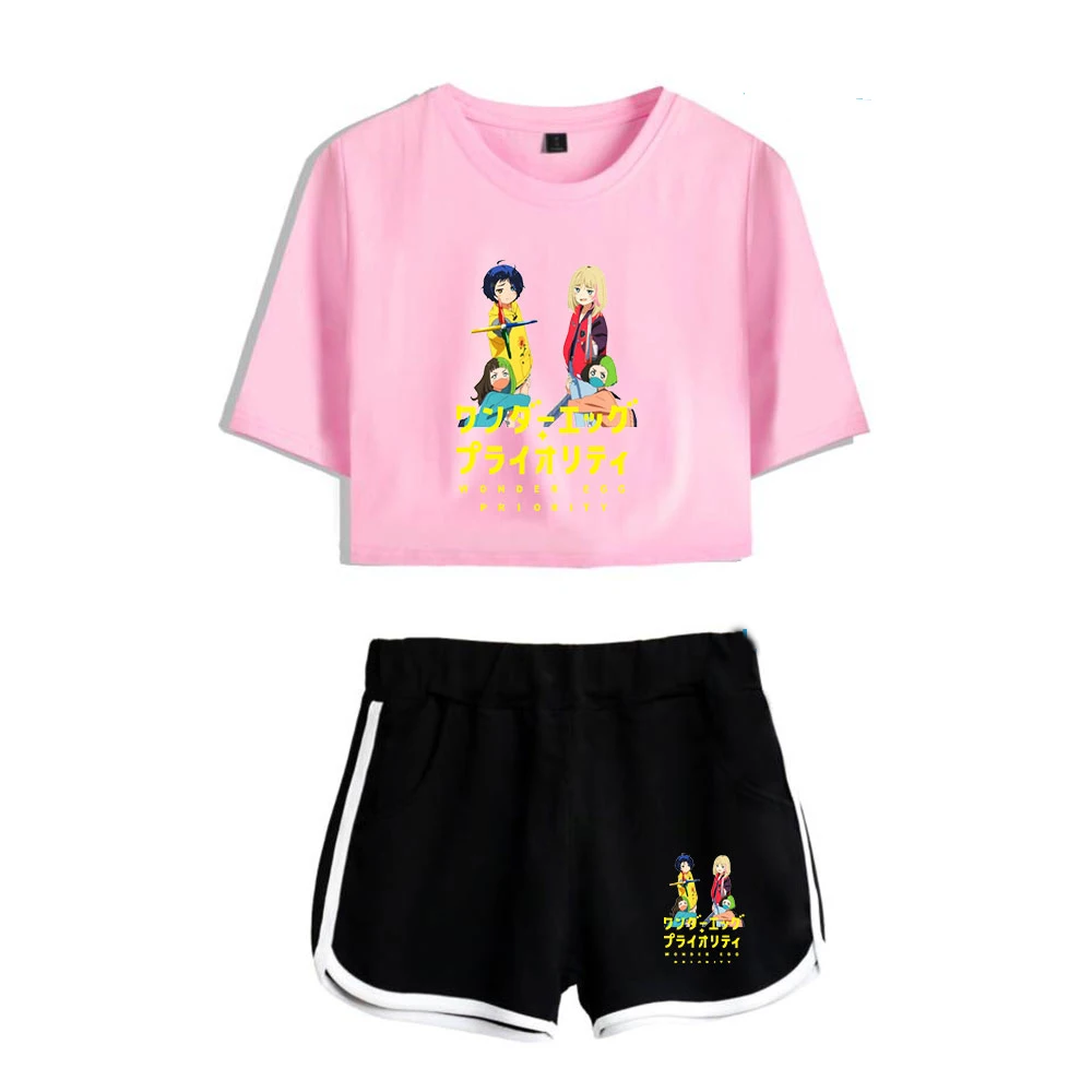 

2021 Manga Wonder Egg Priority Two Piece Set Men Women Set Pullovers Summer Short Sleeve Crop Top + Pants Oversized Clothes