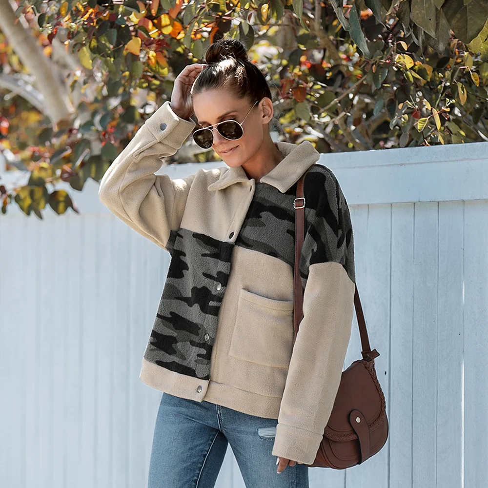 

Fashion Thick Coat Women 2021 Winter Stitching Single-breasted Long-sleeved Lapel Top All-match Qn*