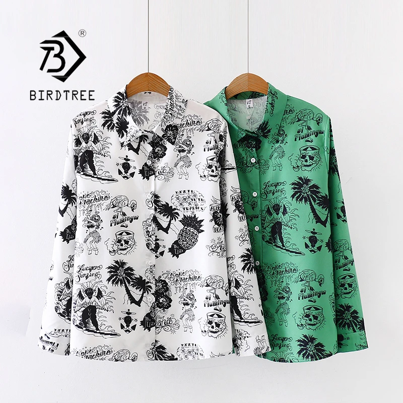 Женская шифоновая блузка с рисунком винтажная Свободная длинным рукавом весна