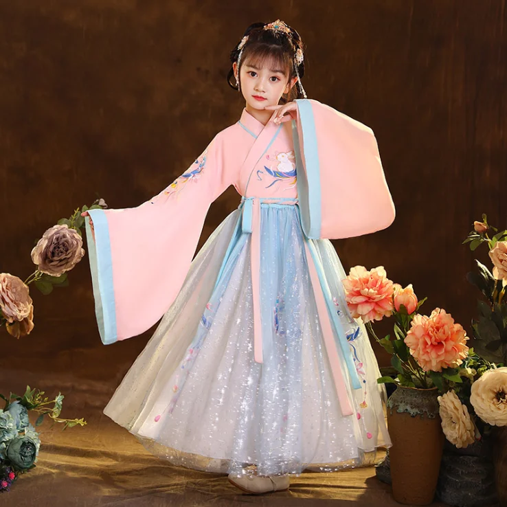 

Traditional Chinese Dress Costumes Hanfu For Girls Ancient Retro Tang New Year Suit Dance Cheongsam Kimono Toddler Cloth