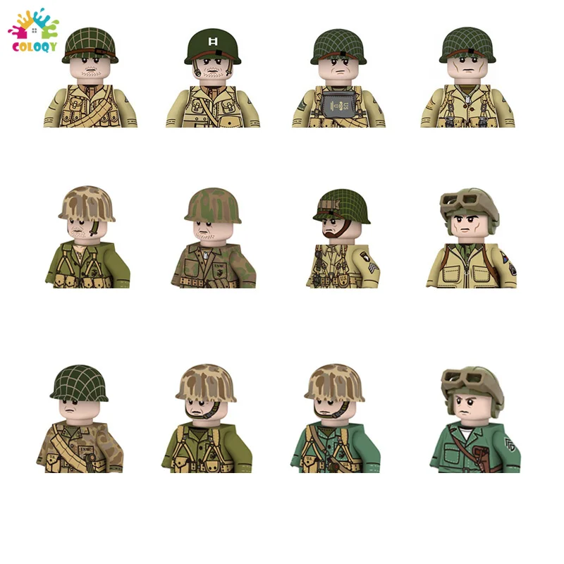 

10 Pcs/lot WW2 Mini Military Figures Building Blocks 4 Side Design US Army Soldiers Guns Weapon Toys For Boys Birthday Gifts