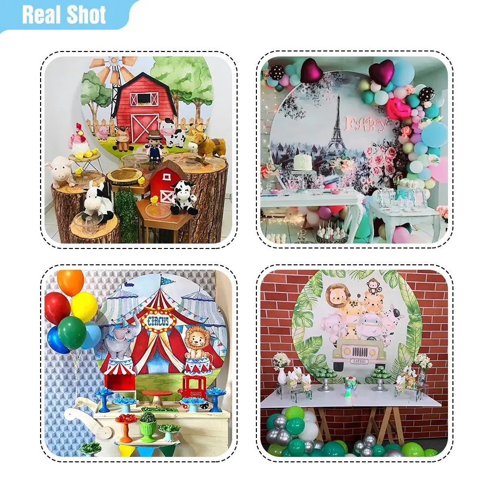 

Allenjoy Winter Wonderland Christmas New Year Round Circle Backdrop Ball Snow Hola Glitter Decor Background Tablecloth Cover