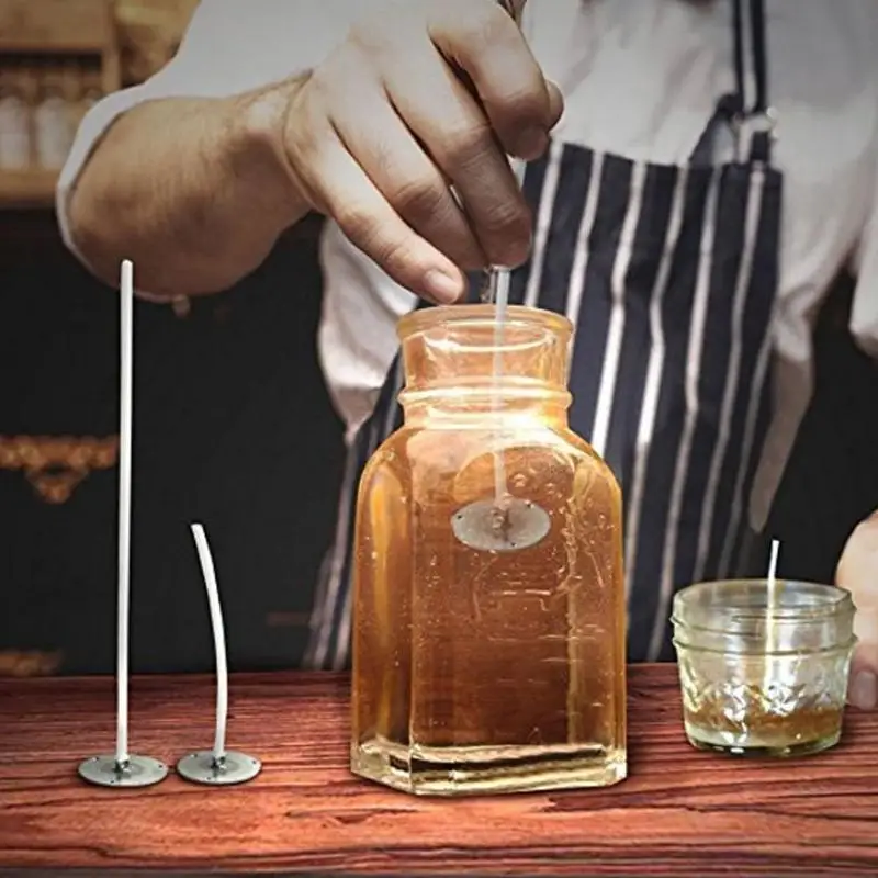 

100pcs Low Smoke Natural Cotton Candle Wicks with Wick Holder Bracket for Candle DIY Making