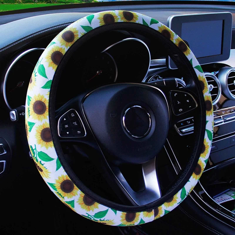 

Universal Car Steering Wheel Cover Sunflower Print Anti-slip Elastic Car Styling Steering Wheel Covers Without Inner Ring 38cm