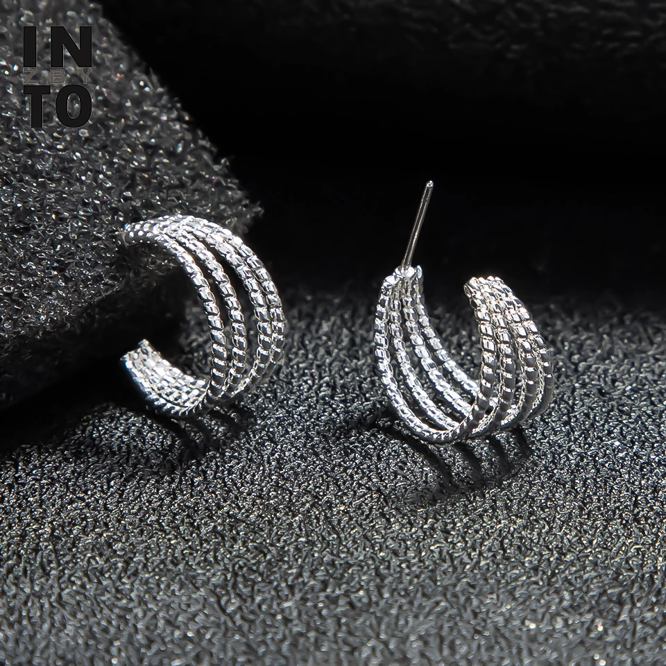 Женские Геометрические серьги гвоздики серебристые ажурные кольца Подарочная