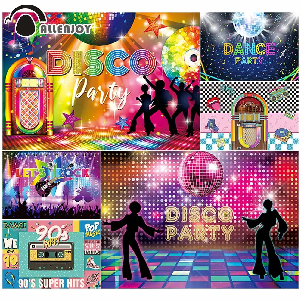 

Allenjoy Disco Party Backdrop 80s 90s Night Club Dance Prom Birthday Glow Neon Party Supplies Banner Colorful Background Decor