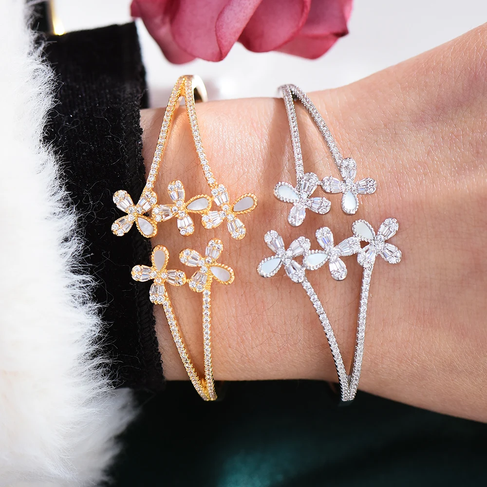 GODKI хип-хоп цветы 2 браслет с несколькими рядами набор колец украшений для женщин