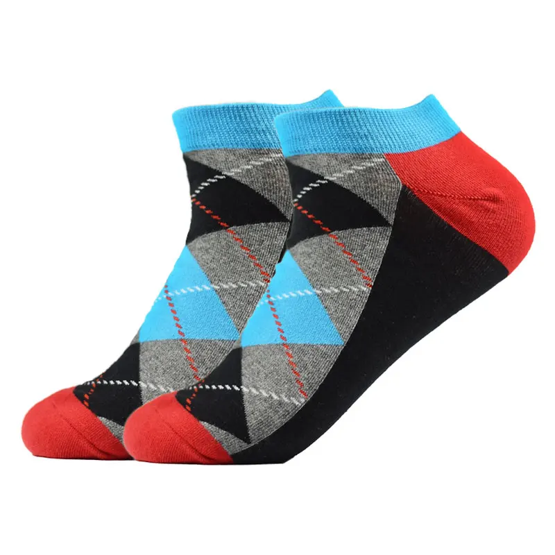 

2021 Socks Men's Latest Design Short Socks Women Summer Boat Socks Quality Business Geometric Lattice Colorful Mens Cotton Socks