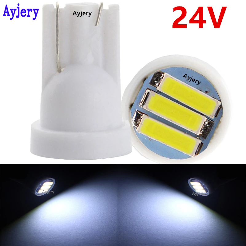 

AYJERY 500X Truck LED T10 24V 3 SMD 7014 LED 3SMD 7020 White W5W Wedge Bulb License Plate Light Lamp DC 24V