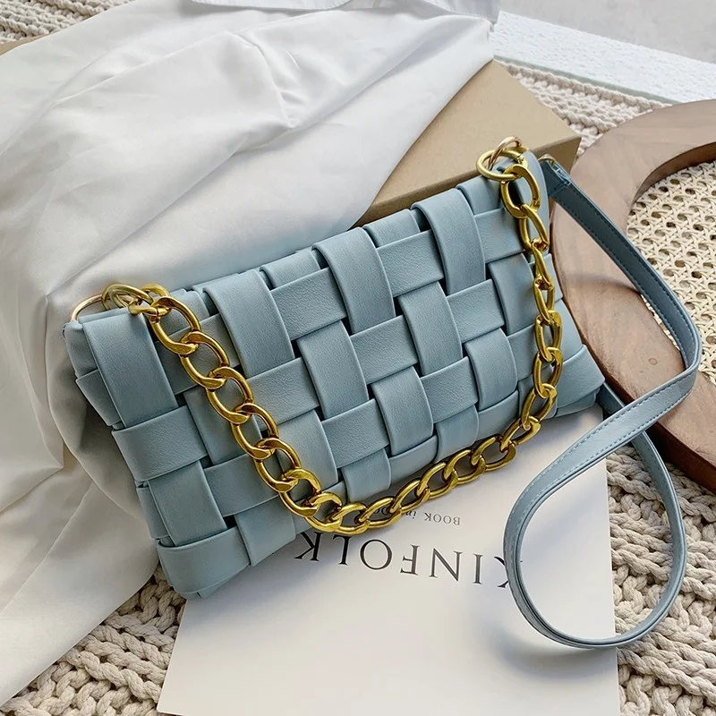 

PU Leather Crossbody Bags For Women 2021 Luxury Solid Color Shoulder Handbags Chain Cross Body Bag baguette bag