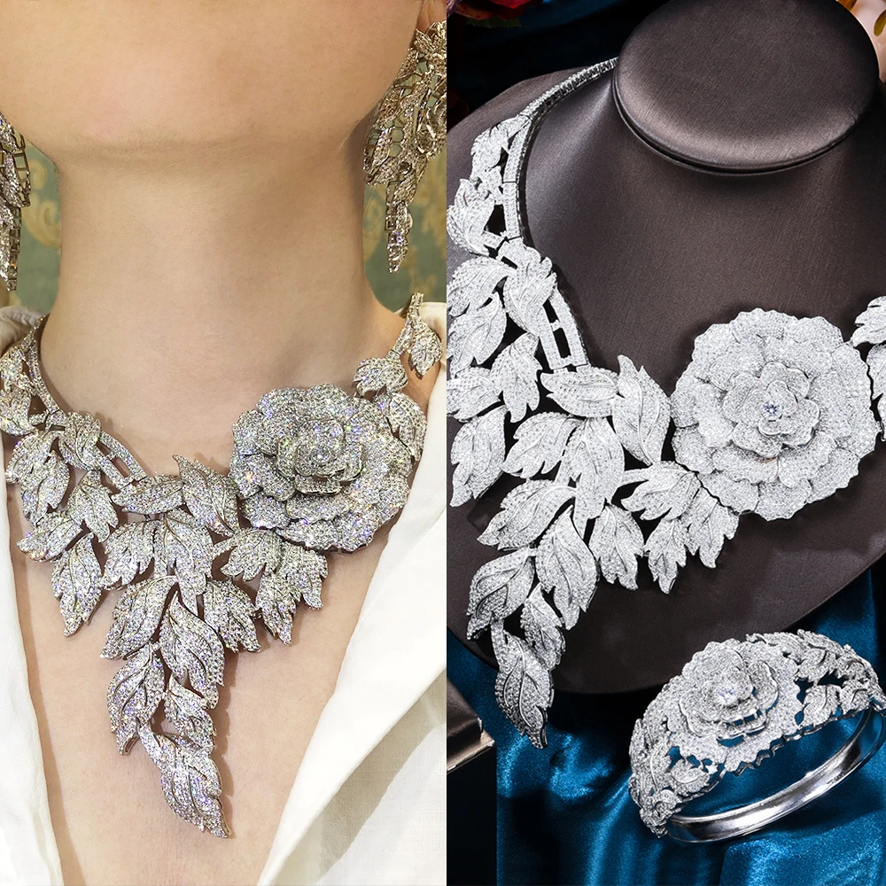 

KellyBola модные роскошные ценные пионы AAA CZ большие цветы ювелирные изделия ожерелье кольцо для женщин сценическое исполнение