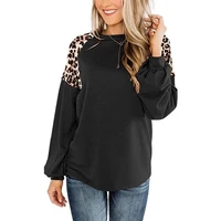 elegant sweatshirt shoulder leopard print casual loose crewneck hoodie vintage women poleron mujer patchwork hoodie streetwear