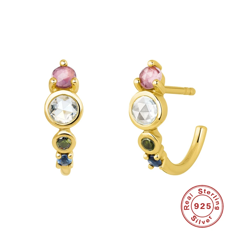 

Sterling Silver Earrings for Women 2021 Trend Rainbow Zircon Pendientes Plata Stud Earing Girl Jewelry Gift Brincos