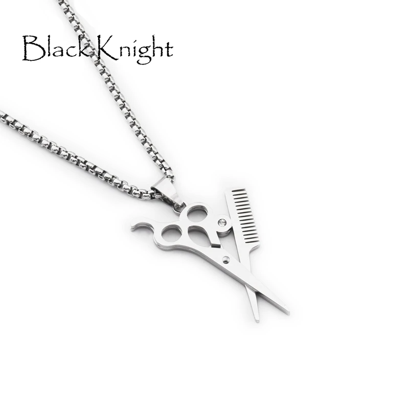 

2020 New style high polished 316L stainless steel barber tools charm necklace fashion scissors & comb necklace pendant BLKN0651