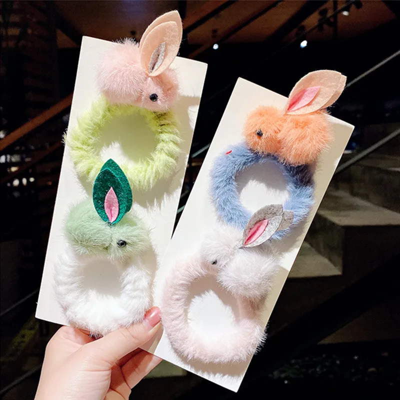 

Детские зимние милые плюшевые Завязки для волос кролика Веревка для девочек эластичные резинки заколки для волос Корейский держатель для х...